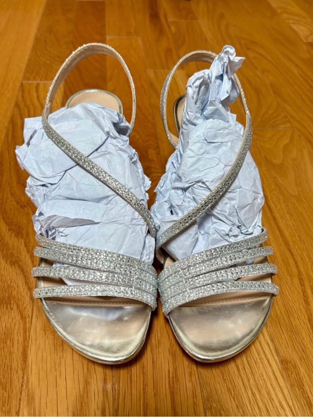 Nina Silver Glitter Strappy Slingback Heels